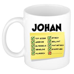 Naam mok Johan - wit - top gozer - keramiek - 300 ml - cadeau collega beker