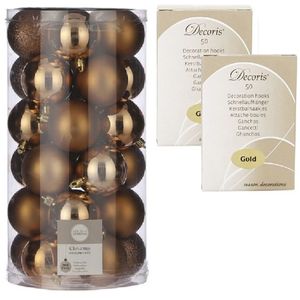 30x stuks kunststof kerstballen licht koper 6 cm inclusief kerstbalhaakjes