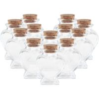 Glazen hartjes flesjes / potjes met kurkdop - 16x - 4x6 cm - kleine flesjes - bruiloft
