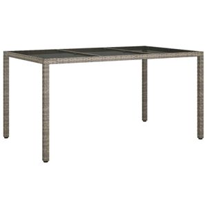 vidaXL Tuintafel 150x90x75 cm gehard glas en poly rattan grijs