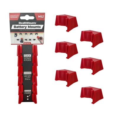 Stealthmounts Batterijhouders voor Milwaukee M12 | Rood | 6 stuks - BM-MW12-RED-6
