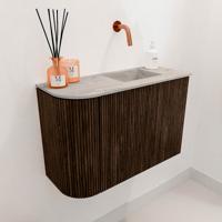 Toiletmeubel Mondiaz Joya Dlux | 61.6 cm | Meubelkleur Walnut | Faye wastafel Glace Wasbak Rechts | Zonder kraangat(en)