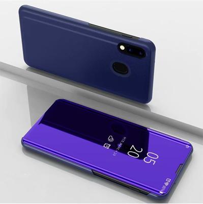 Galvaniseren spiegel horizontale Flip lederen case voor Galaxy A30/A20 met houder (paars blauw)