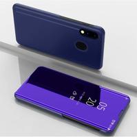 Galvaniseren spiegel horizontale Flip lederen case voor Galaxy A30/A20 met houder (paars blauw)