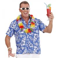 Verkleedblouse Tropisch/Hawaii - blauw - witte bloemen - bloemenprint