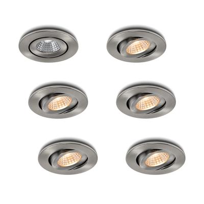 LED-inbouwspot set 6 stuks Midi RVS 3W dimbaar
