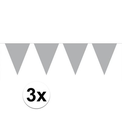 3 stuks Vlaggenlijnen/slingers XL zilver 6 meter