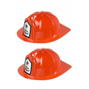 Brandweer verkleed helm - 2x stuks - rood - PVC - volwassenen - brandweerhelmen