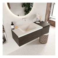 Mondiaz Bukla 120cm badmeubel met module 40 dark brown 2 lades met wastafel links zonder kraangat kleur talc