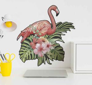 Raamsticker kinderkamer flamingo hibiscus