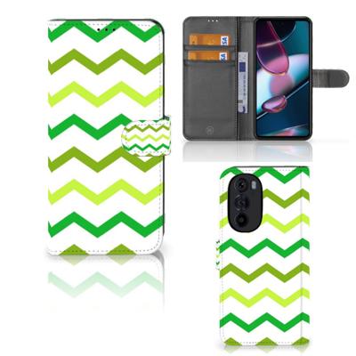 Motorola Edge 30 Pro | Telefoon Hoesje | Zigzag Groen | Portemonnee hoesje
