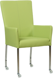 Felgroene leren moderne eetkamerstoel Deal - met armleuning poot vierkant rvs met wiel - Hermes Leer Lime (felgroen leer)