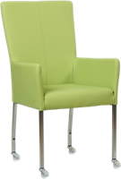 Felgroene leren moderne eetkamerstoel Deal - met armleuning poot vierkant rvs met wiel - Hermes Leer Lime (felgroen leer)