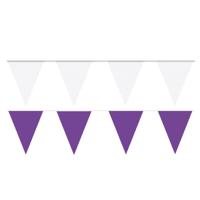 Feest versiering punt vlaggetjes pakket - 200 meter - wit en paars - slingers / vlaggenlijnen