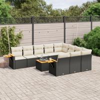 11-delige Loungeset met kussens poly rattan zwart