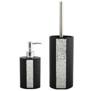 MSV Badkamer accessoires set Luanda - zwart/zilver - zeeppompje/wc-borstel