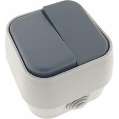 Wandcontactdoos - wisselschakelaar - opbouw - IP54 - 10A - wit/antraciet - 76 x 70 x 54 mm