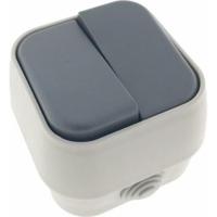 Wandcontactdoos - wisselschakelaar - opbouw - IP54 - 10A - wit/antraciet - 76 x 70 x 54 mm