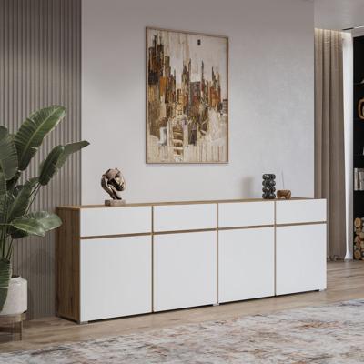 Home365 Dressoir Crotone - 4-deurs incl. 4 lades - Wotan Eiken / Wit