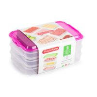 Vleeswaren bewaarbakjes - transparant/roze - 24 x 16 x 10 cm - 3 lagen - broodbeleg vershouddoos