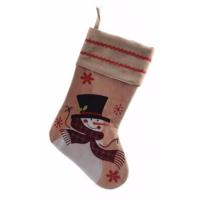 Decoris kerst sok met sneeuwpop - bruin - jute - H45 cm - kerstversiering - kerstdecoratie