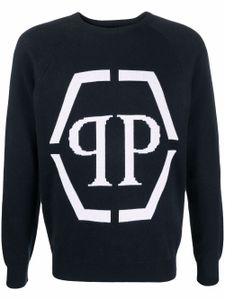 Philipp Plein pull à logo intarsia - Bleu