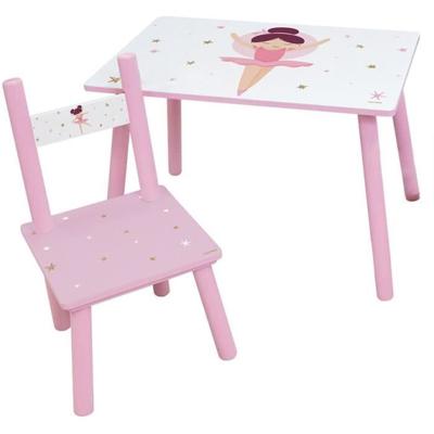 Danser Ballerina Tafel met stoel voor kinderen Roze-Wit