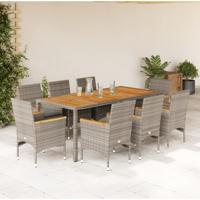 9-delige Tuinset met kussens poly rattan en acaciahout grijs