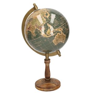 Decoratie wereldbol/globe donkergroen op mangohouten voet 16 x 32 cm   -