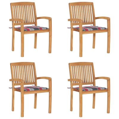 Tuinstoelen stapelbaar 4 st met kussens massief teakhout