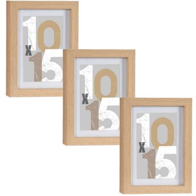 3x stuks houten fotolijst - bruin - 13 x 18 cm - fotolijstje - met passe-partout - decoratie