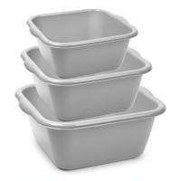 Plasticforte 3x huishoud teilen set - afwasbak - kunststof - 6-10-15 liter - grijs - schoonmaken