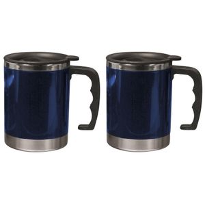 2x Dubbelwandige thermos/isoleer bekers 400 ml blauw