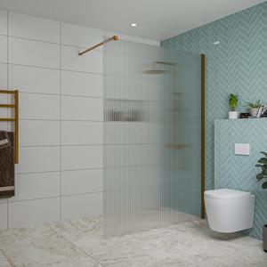 Fortifura Galeria inloopdouche - 140x200cm - ribbelglas - wandarm - Geborsteld koper PVD (Koper) SW797954/SW876702