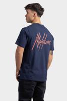 Malelions Striped Signature T-Shirt Heren Donkerblauw - Maat XS - Kleur: Blauw | Soccerfanshop