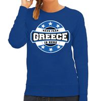 Have fear Greece is here / Griekenland supporter sweater blauw voor dames - thumbnail