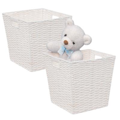 5Five Rieten opbergmand - 2x - gevlochten vierkant - wit - 31 x 31 x 31 cm