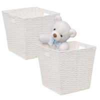 5Five Rieten opbergmand - 2x - gevlochten vierkant - wit - 31 x 31 x 31 cm