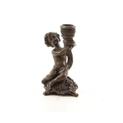 A BRONZE PUTTO CANDLESTAND