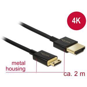 Delock 84778 HDMI-kabel HDMI Aansluitkabel HDMI-A-stekker, HDMI-mini-C-stekker 2.00 m Zwart 4K UHD, Vergulde steekcontacten