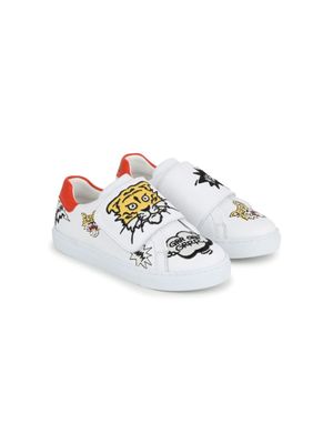 Kenzo Kids baskets en cuir à patch logo - Blanc