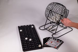 Bingo spel zwart/wit complete set 29 cm nummers 1-75 met molen en bingokaarten   -