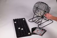 Bingo spel zwart/wit complete set 29 cm nummers 1-75 met molen en bingokaarten   - - thumbnail