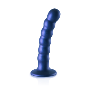 Ouch! by Shots Beaded Silicone G-Spot Dildo - 5'' / 13 cm - Metallic Blauw