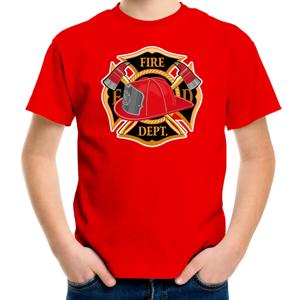 Brandweer logo verkleed t-shirt - rood - jongens en meisjes - brandweerman - verkleedkleding