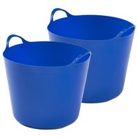 2x stuks flexibele emmers - 26 liter - Kunststof - Blauw - 38 x 41 x 35 cm