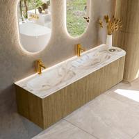Badmeubel Mondiaz Kurve-Dlux | 165 cm cm | Meubelkleur Dusk | Wastafelkleur Glace | Solid surface | Dubbel / Links spoelbak | 2 kraangaten