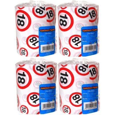 18 jaar verjaardag cadeau - Set van 4x stuks - wc/toiletpapier - 25m - feestartikelen - verkeersbord