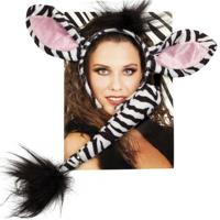 Carnaval verkleed dierenpak set Zebra - oren met staart - volwassenen