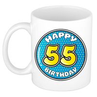 Bellatio Decorations Verjaardag cadeau mok - 55 jaar - blauw - 300 ml - keramiek - feest mokken - thumbnail
